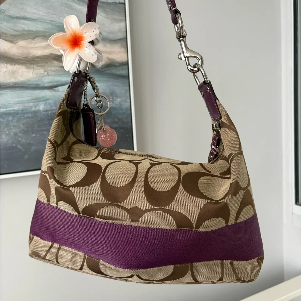 SOLD Coach Tan and Purple Shoulder Bag - Picture 2 of 11